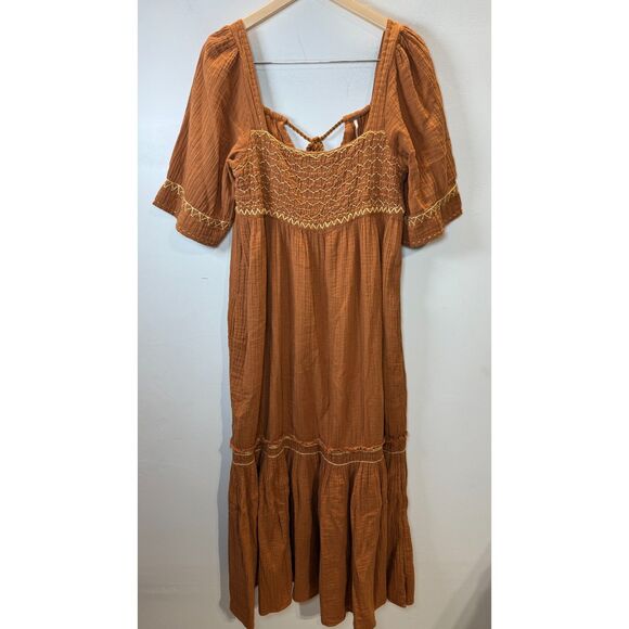 Free People I'm The One Embroidered Maxi Dress Women's Size Large Brown Boho - Picture 3 of 11